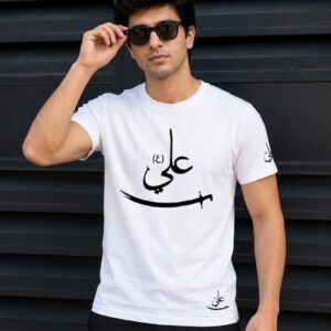 Men’s Arabic Calligraphy Printed T-Shirt | White Graphic Tee | Premium Cotton Casual Wear for Men