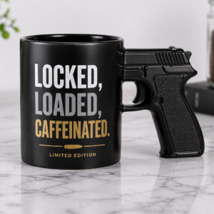 BonZeal 3D Ceramic Revolver Shape Gun Mug Tea Coffee Mug Golden Birthday Gift for Brother Husband Friend Retirement Gift for Dad Mugs for Coffee Mugs an Cups 300 m